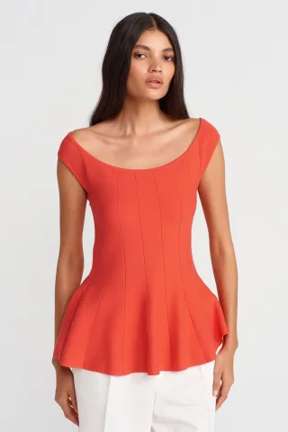 Taillierte Ripp-Optik Peplum-Bluse