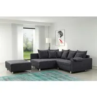 Küchen-Preisbombe Sofa Wohnlandschaft Couch Ecksofa Eckcouch schwarz Eckcouch Minsk OT L, Ecksofa + Hocker