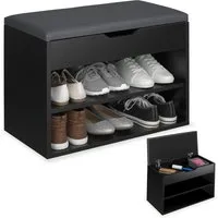 tectake Schuhschrank Schuhbank Jasmina mit Sitzpolster für 6 Paar Schuhe, 60x30x43,5cm (Komplettset, 1-St., inkl. Schlüssel) großes Klappfach zur Aufbewahrung