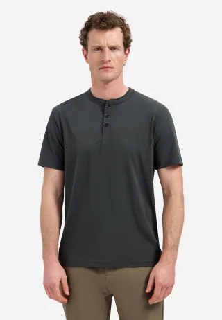 No Excess - T-Shirt Granddad Half button Melange dark steel - Gr. - XXL