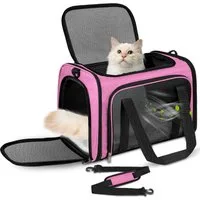 FELIXLEO Tiertransportbox Transporttasche Katze Hund bis 8kg faltbar Schultergurt rosa 40x25x25