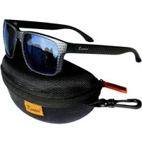 Rennec Sonnenbrille Herren Polarisiert Rechteckig Carbon Optik mit Hardcase Gläser UV400 Getönt oder Verspiegelt, Edelstahl Bügelgelenke 3in2