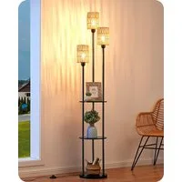 EDISHINE Stehlampe Wohnzimmer, LED wechselbar, warmweiß, Boho Stehlampe mit Ablage, 3-flammige Standleuchte