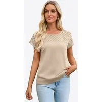 Imily Bela T-Shirt Damen Freizeit Kurzarm Strickshirt (Packung, 1-tlg., 1per-Pack) mit Häkeldetail