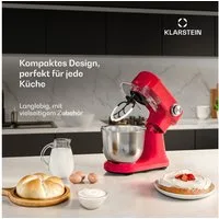 Klarstein Küchenmaschine mit Kochfunktion, 1500 W, 5 l Schüssel, Kompakt Küche maschine 5 L 12 Stufe Pulsfunktion 1500 W Rot