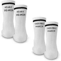 Made by Nami Socken Crew Socks 2-er Set aus Baumwolle, Herren & Damen (Set, 2 Paar) Weiße Retro Tennis Socken mit Sprüchen, Atmungsaktiv, "Heartbreaker"