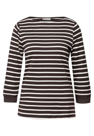 Street One - Gestreiftes Basic Shirt braun/weiß - Gr. - 36