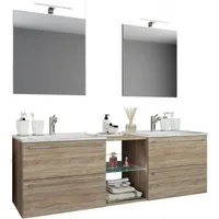 VCM Waschtisch 3-tlg. Doppel Waschplatz Waschtisch Badinos XXL (Set, 7-St., 2x Unterschrank 2x Waschbecken 2x Spiegel 1x Regal), 91x157x46cm Doppel Waschplatz