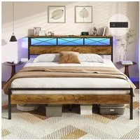 MSMASK Metallbett Bettgestell mit LED Beleuchtung und Steckdose USB-Anschlüsse (Ohne Matratze), Doppelbett 180 x 200 cm