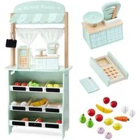 Mamabrum Kaufladen Kinder Marktstand – Holzspielzeug mit Obst, Gemüse, Waage und Kasse