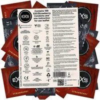 EXS Kondome Strawberry Flavour - leckere Kondome Packung mit, 100 St., aromatisierte Kondome, Kondome mit Erdbeer-Geschmack, Kondomvorrat, Großpackung