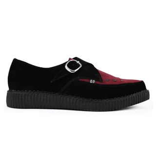 TUK Pointed Creeper Plateau-Schuhe aus schwarzem und burgunderfarbenem Wildleder mit Monk-Schnalle - A9592