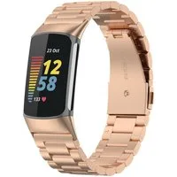 Wigento Smartwatch-Armband Für Fitbit Charge 6 / 5 Style Stahl Ersatz Armband Smart Uhr Pink