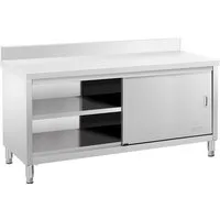 Royal Catering Arbeitstisch 180 x 60 cm Arbeitsschrank Aufkantung Edelstahltisch Schiebetüren, verschiedene Größen