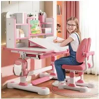 Rutaqian Kinderschreibtisch Kinder-Schreibtisch- und Stuhl-Set,Höhenverstellbar mit Sitzkorrektur (Multifunktionsschreibtisch mit Leseständer,Schublade,Rucksackhaken, 1-St., Ergonomischer Schreibtisch-Stuhl Set,Zonenförmig gestalteter Stauraum), Vers
