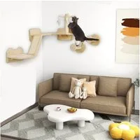 PawHut Katzen-Kletterwand 3-teilig Katzenmöbel mit Kratzbrett, Sprungplatten, Kratzstamm, für Katzen bis 5 kg, Sisal, Beige