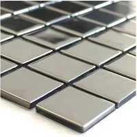 Mosafil Mosaikfliesen Glasmosaik Fliesen Alvor, Glas 32.700x30.200, silber, Verlegefertig auf ein Netz geklebt