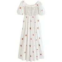 Next Midikleid Gerafftes Midikleid mit Puffärmeln (1-tlg)