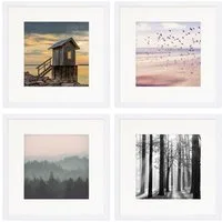 PHOTOLINI Bilderrahmen Sets quadratisch 30x30 cm aus MDF Holz mit Acrylglas & Zubehör, für 4 Bilder (4er Set), 4er Set Weiß mit Passepartouts für Bilder in 20x20 cm