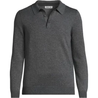Feinstrick-Polopullover aus reiner Baumwolle, Herren, size: regular, Grau, Baumwolle, by Lands' End