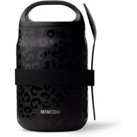 MAMEIDO Thermobehälter, Edelstahl, Kunststoff, Silikon, mit Deckel, integriertem Henkel & Gabel-Löffel-Besteck in 500 & 800 ml