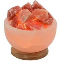 HAF Salzkristall-Tischlampe Salzlampe Salzkristallschale mit Salzkristallen inkl Fassung + Birne, Leuchtmittel wechselbar, Warmweiß/Rosa, Handgefertigt - jeder Stein ein Unikat
