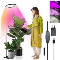 LMaxhome Pflanzenlampe LED Vollspektrum Wachstumslicht 25-155CM Höhenverstellbar mit 72 LEDs, mit EU-Adapter, LED wechselbar, 3 Licht-Modi, 10 Helligkeit Dimmbar, 3/9/12H Timer, 1000lm, Verstellbare Höhe, mit Sockel und Erdspieß, Pflanzenlicht für Gr