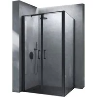 Mai & Mai Eckdusche Eckduschkabine Duschabtrennung Drehtür Schwarz 8 mm ESG Nano R66, BxT: 90x80 cm, Hebe-Senk-Mechanismus,15 mm Wandausgleich,Magnetdichtung