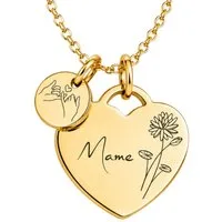 BS Schmuckdesign Kette mit Anhänger mit Gravur Personalisierte Halskette Damen Herzkette Name und Monatsblume Gravur (inkl. Gravur), vollständig personalisierbar inkl. Geschenkbox