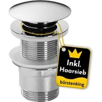 Bürstenking Ablaufgarnitur Ø 63/66 mm – Push-Open Ablaufventil - mit & ohne Überlauf & Haarsieb Push-Open / Pop-Up
