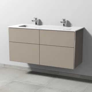 Sanipa 3way Keramik-Set Design Keramik-Doppelwaschtisch und Unterbau mit 4 Auszügen, Sandgrau-Matt BS48367