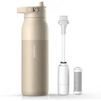 BRITA Trinkflasche BRITA LARQ Essential Filter Trinkflasche (1L) mit Strohhalm, Edelstahl Wasserflasche mit doppelwandiger Isolierung - hält 24h kalt