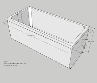 Neuesbad Wannenträger für Bette Ocean 1500x700 Überlauf hinten SW16150