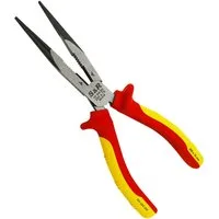 S&R Flachzange VDE Flachrundzange 200 mm, gerade Spitzzange, 60 CrV, hitze- und induktionsgehärtet für professionellen Einsatz, HRC 66