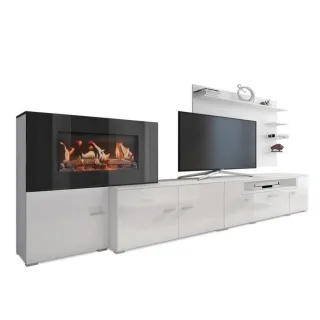 Skraut Home Wohnwand, Weiß, Holzwerkstoff, Rechteckig,Rechteckig, 290x170x45 cm, Wohnzimmer, Wohnwände, Anbauwände