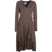 Vishes Midikleid Langes Langarm Bio Ballonkleid einfarbig mit Schnürung V-Ausschnitt Hippie, Elfen, Festag, Style