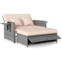 COSTWAY Loungebett, Gartenliege mit Auflage, verstellbarer Rückenlehne, Stauraum Rattan