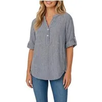 Mississhop Schlupfbluse Damen 100 % Baumwolle -leichte Schlupfbluse gestreift S/M