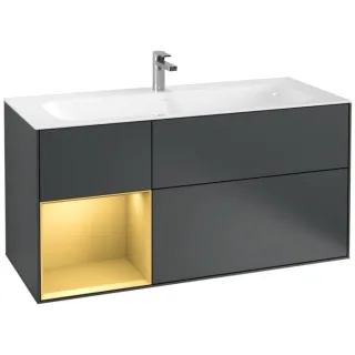 Villeroy und Boch Finion Waschtischunterschrank F060HFHG 119,6x59,1cm, Regal links Gold matt, Midnight Blue Matt Lacquer