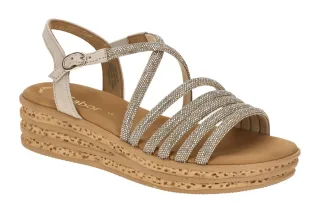 Gabor 84.555.82 Damen Sandalette Grau Platino Oak Keilabsatz Plateau Sandale