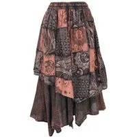 Guru-Shop Minirock Langer Boho Lagenrock, stonewash Patchwork.. alternative Bekleidung