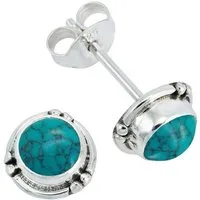 mantraroma Paar Ohrstecker LITANG aus 925 Silber mit Türkis (Paar, Paar Ohrringe mit Schmuckbeutel), 925 Sterling Silber Ohrringe für Damen