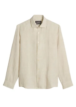 Marc OPolo Casual - Haifischkragen-Hemd aus feinem Leinen-Chambray beige - Gr. - L
