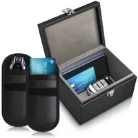 Aplic Schlüsseltasche NFC / RFID Schutzbox, Keyless Go Schutz Box, Autoschlüssel Abschirmung (3-tlg), inkl. 2 x Schlüsselstaschen, SafeBox, Kartentresor, Signal Blocking