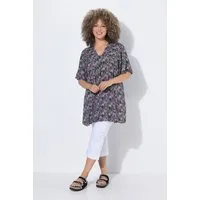 Ulla Popken Longbluse Bluse Zierfalten A-Linie Carré-Ausschnitt