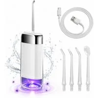 KINSI Munddusche Elektrische Munddusche Kabellos, Tiefenreinigung, 230ml, USB-C, Aufsätze: 4 St., 4 Spezialdüsen, die allen Anforderungen der Mundpflege gerecht werden