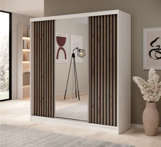 Schiebetürenschrank Schrank BRITE in Weiß- Schwarz 200x215x61 cm