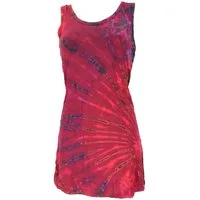 Guru-Shop Midikleid Unikat Batik Minikleid, Boho Tank-Kleid - weinrot alternative Bekleidung