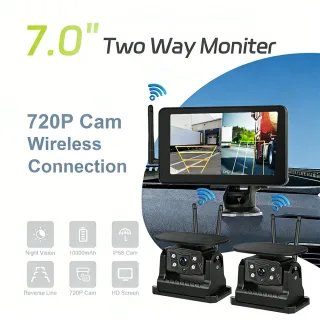 Wireless 7 Inch Two Way IPS Monitor Solar Power Charging HD 720P Backup Camera 2CH System Night Vision IP68 Waterproof W