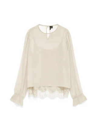 VERO MODA - VMLALIE LS LACE TOP WVN NOOS Weiß - Gr. - XS